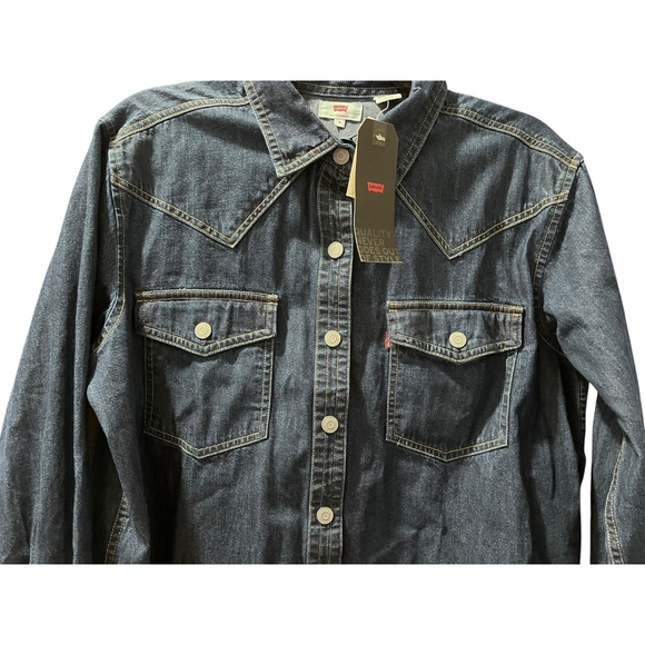 Levi's NWT Western Dark Wash Denim Jean Button Down Shirt Size Small Blue Rodeo - Picture 4 of 6